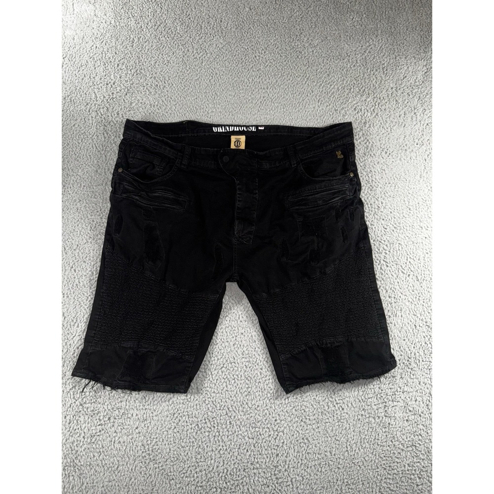 Grindhouse Denim Shorts Men 40 Distressed‎ Biker Moto Streetwear Black Denim